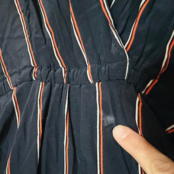 ALC Women's Black Nico Surplice Long Sleeve Striped Silk Midi Dress Size 2 - Picture 8 of 16